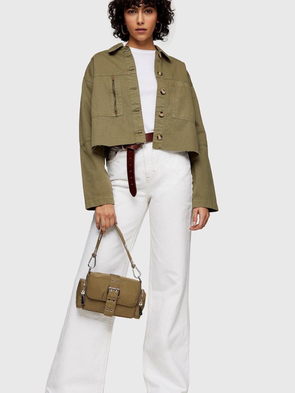 Topshop Olive Cropped Utility Jacket